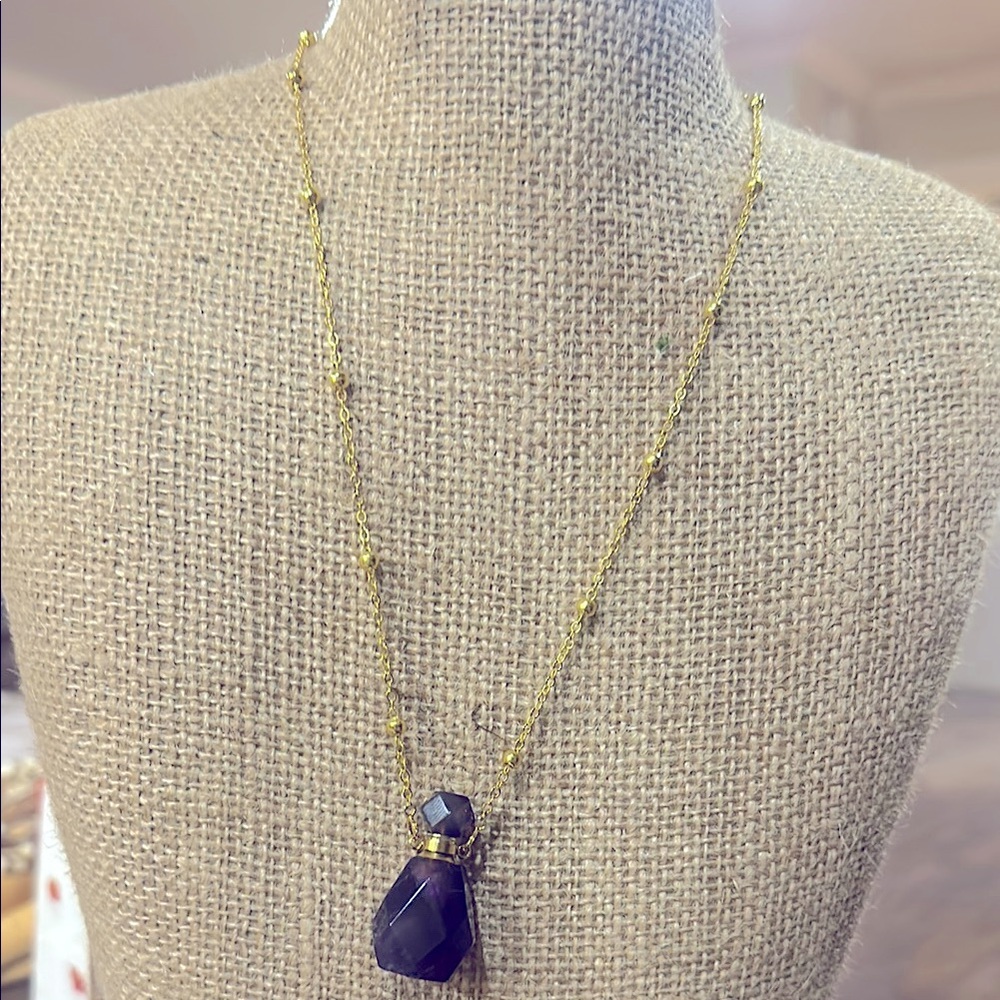 Natural Amethyst Gemstone Pendant perfume/essential oil bottle.
